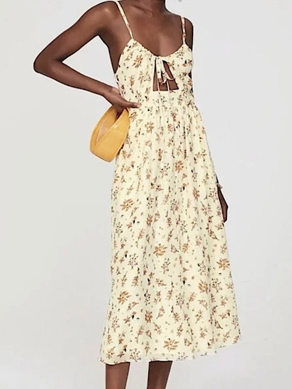 MADEWELL Soren Silk Floral Cutout Tie Front Smocked Midi Sundress